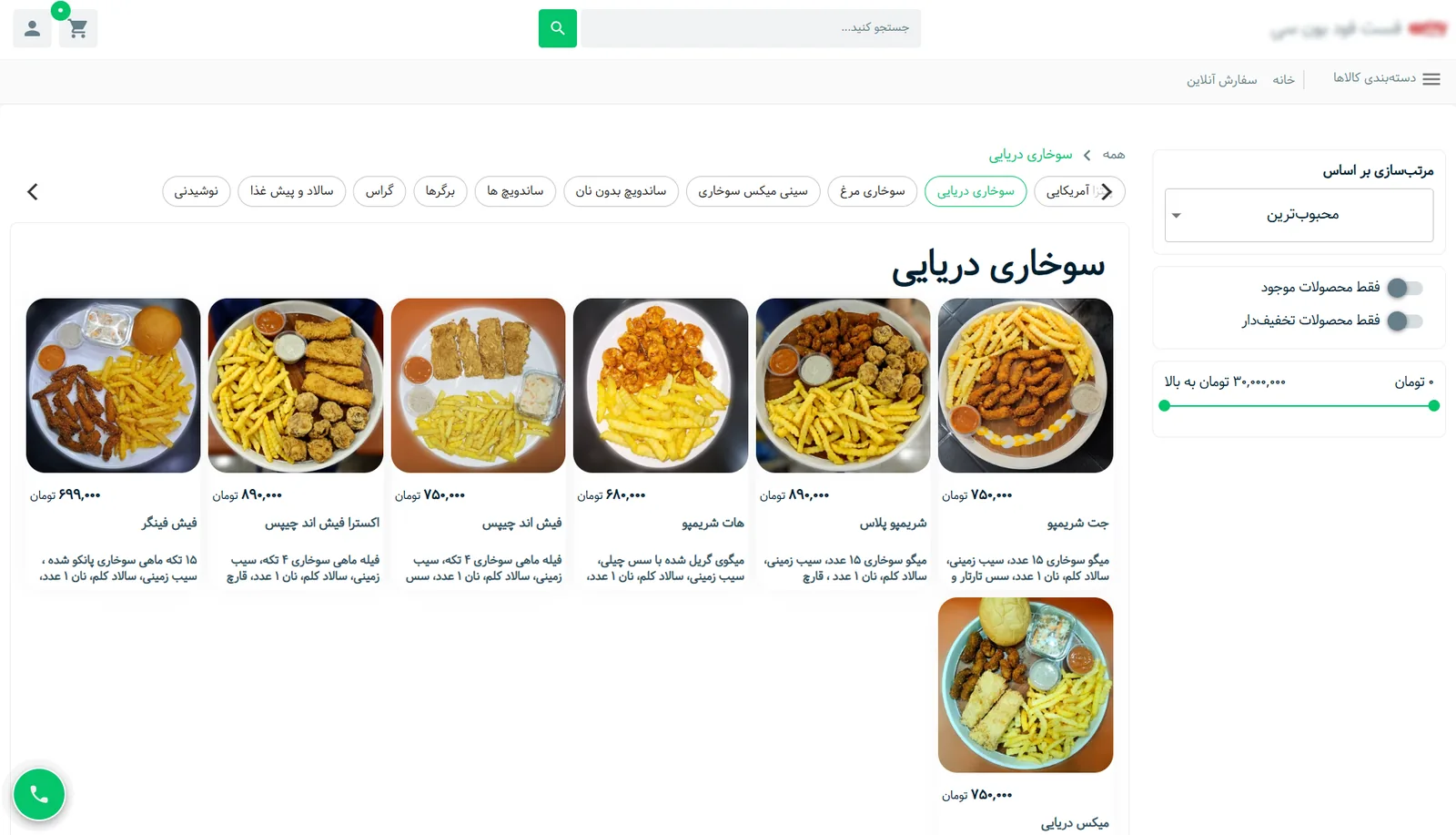 Storefront product search and category filtering interface